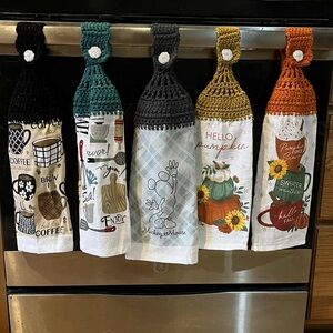 Decorative Kitchen Towel Set with Crochet Tops